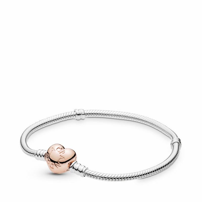 Pandora Australia Moments Heart & Snake Chain Bracelet - Pandora Rose™ | UXPTOS739